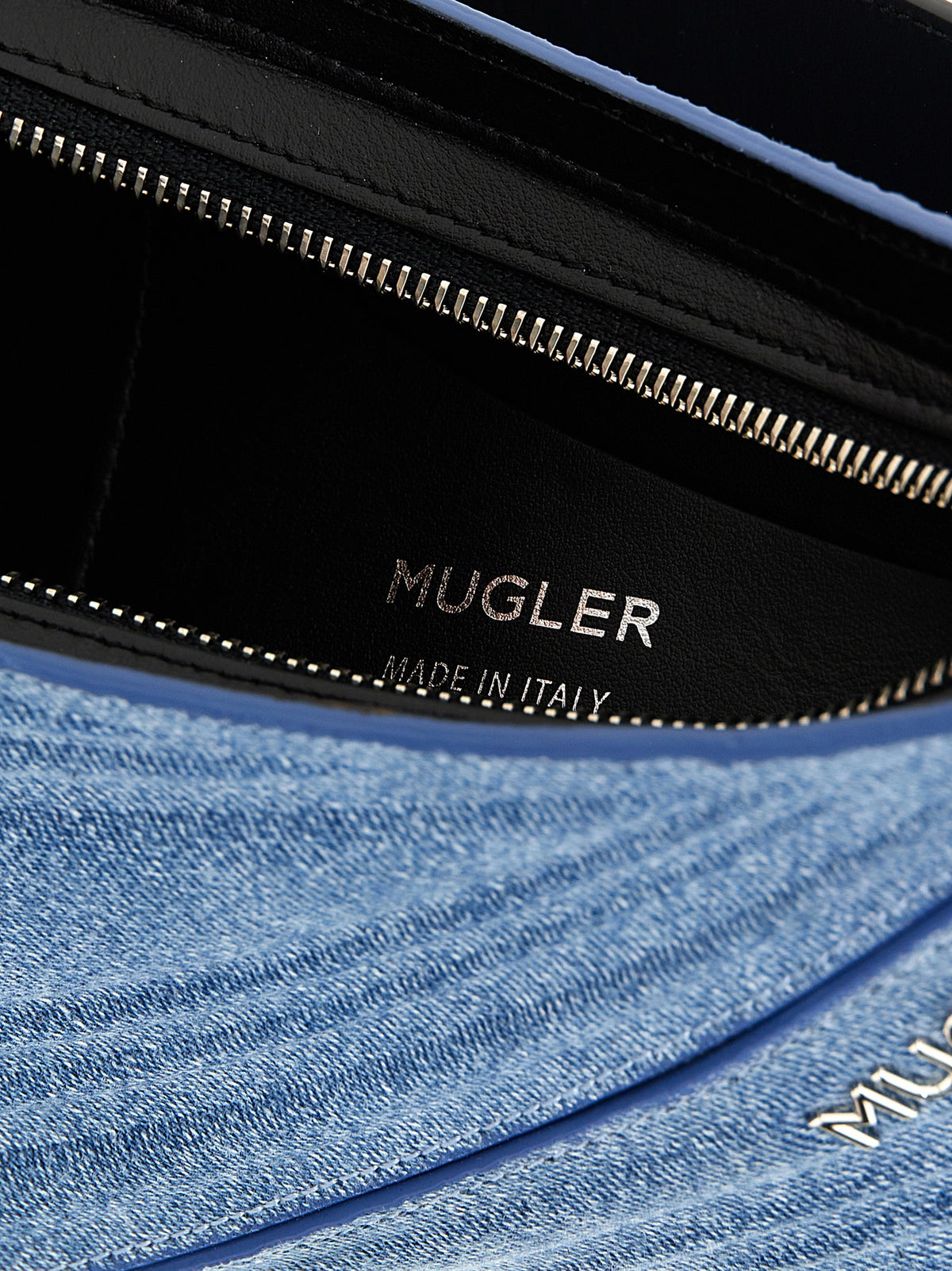 Schultertasche aus blauem Kalbsleder