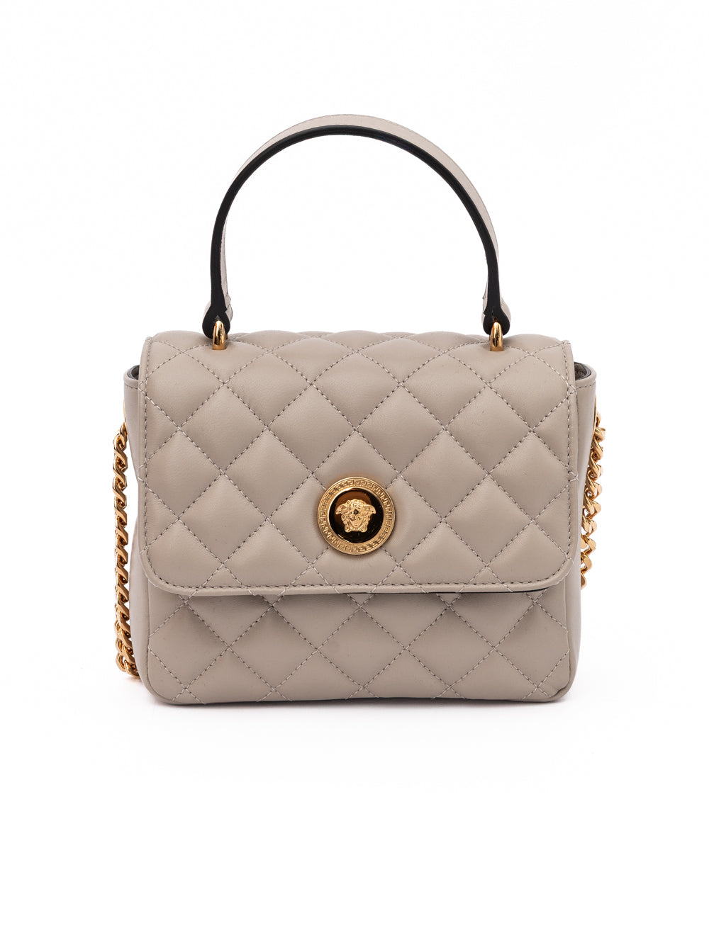 Taupe quilted leather handbag