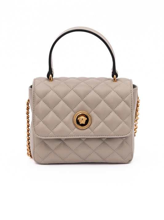 Taupe gesteppte Lederhandtasche