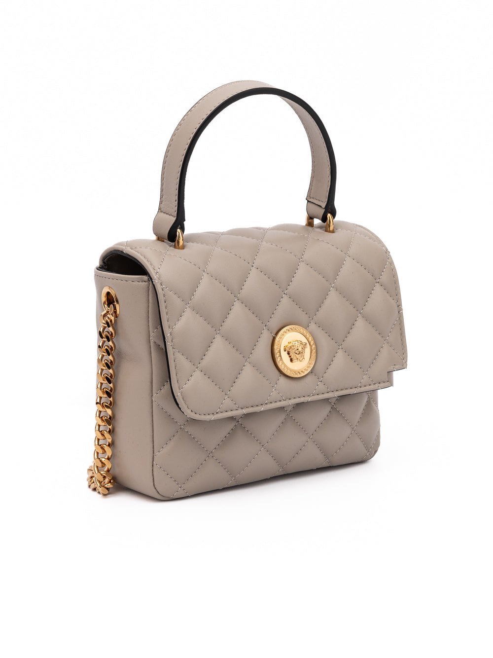 Taupe quilted leather handbag