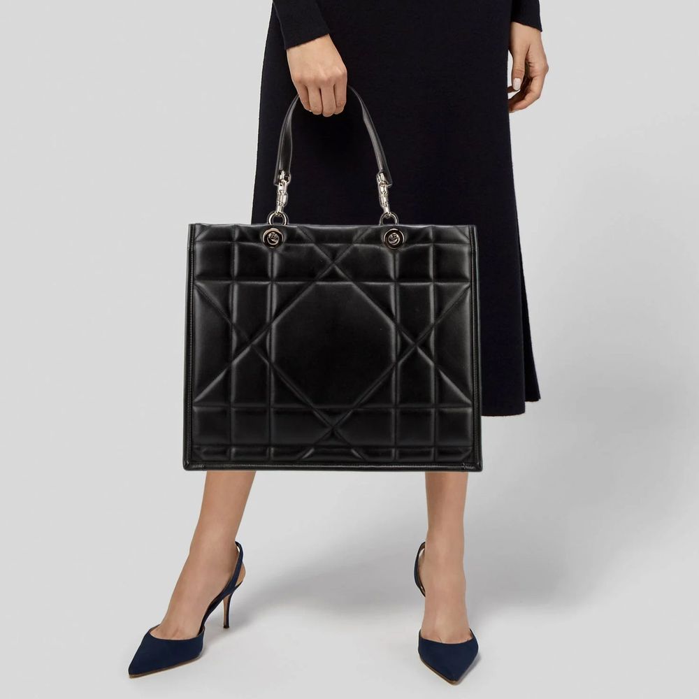 Schwarze Leder-Tote-Bag