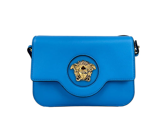 Versace La Medusa Umhängetasche aus blauem Leder