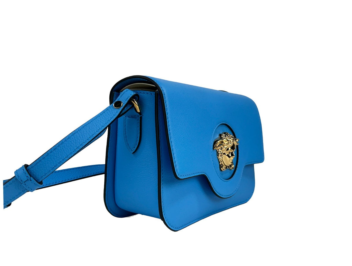 Versace La Medusa Umhängetasche aus blauem Leder