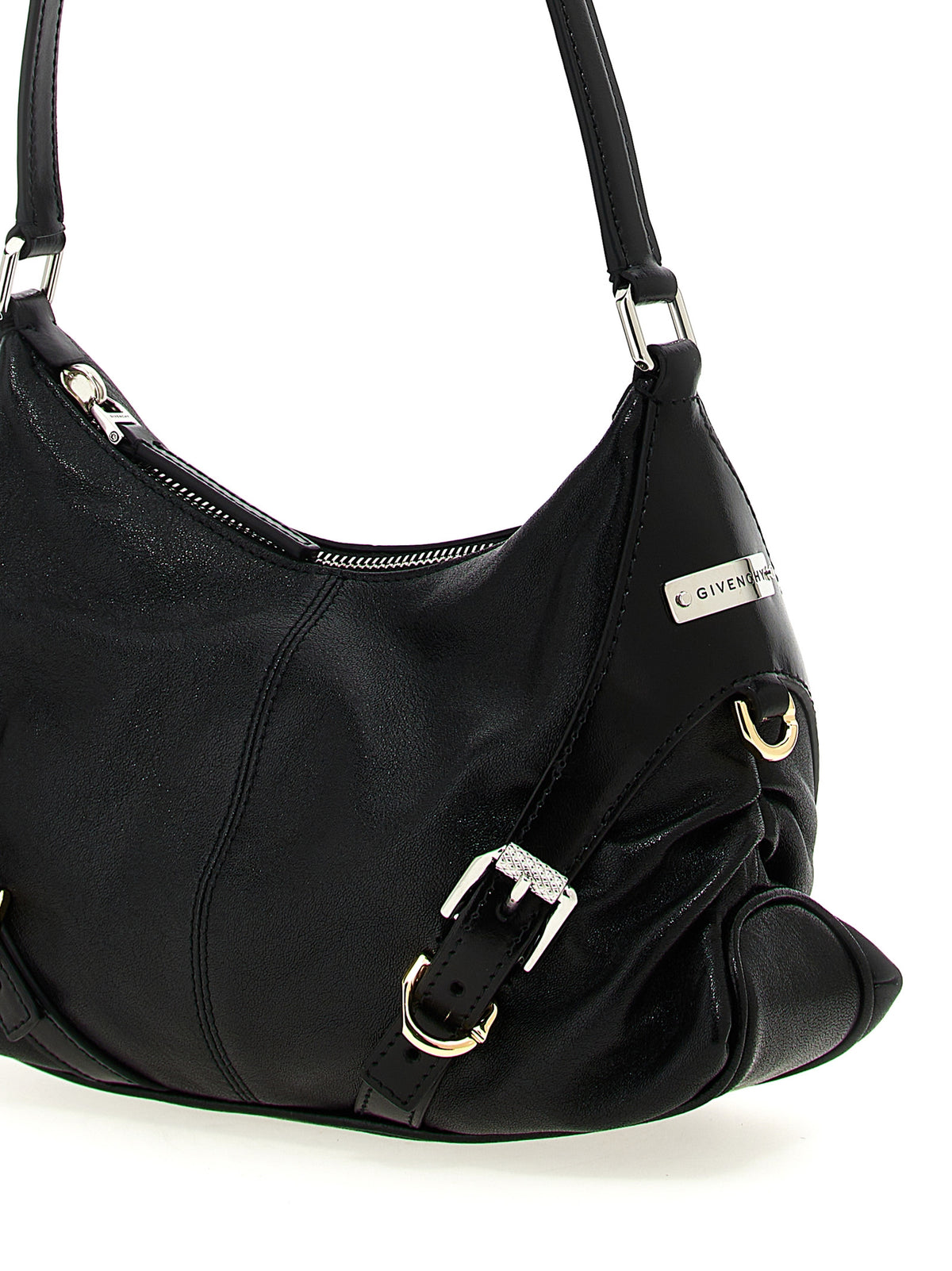 Schwarze Lammleder-Schultertasche