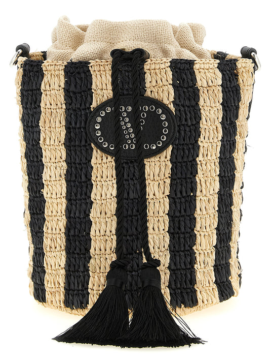 Schwarze Stroh Schultertasche