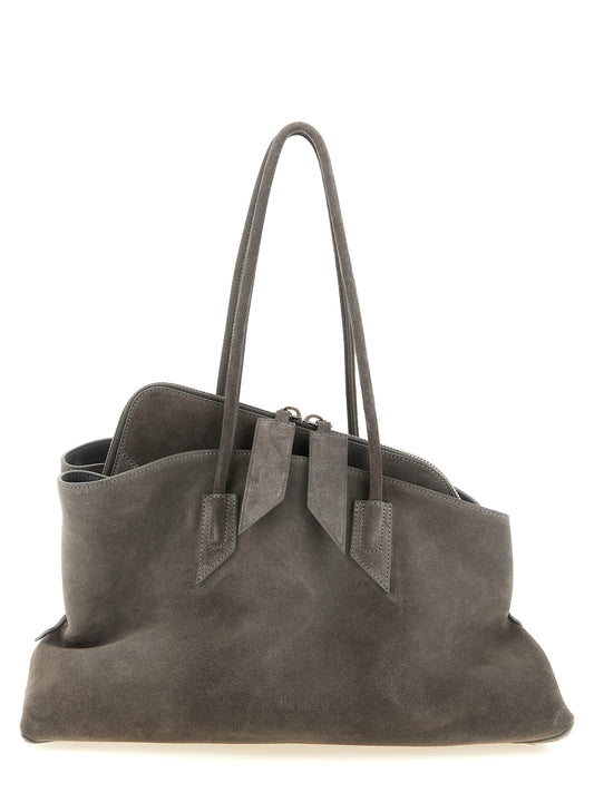 Grey cowhide leather shoulder bag