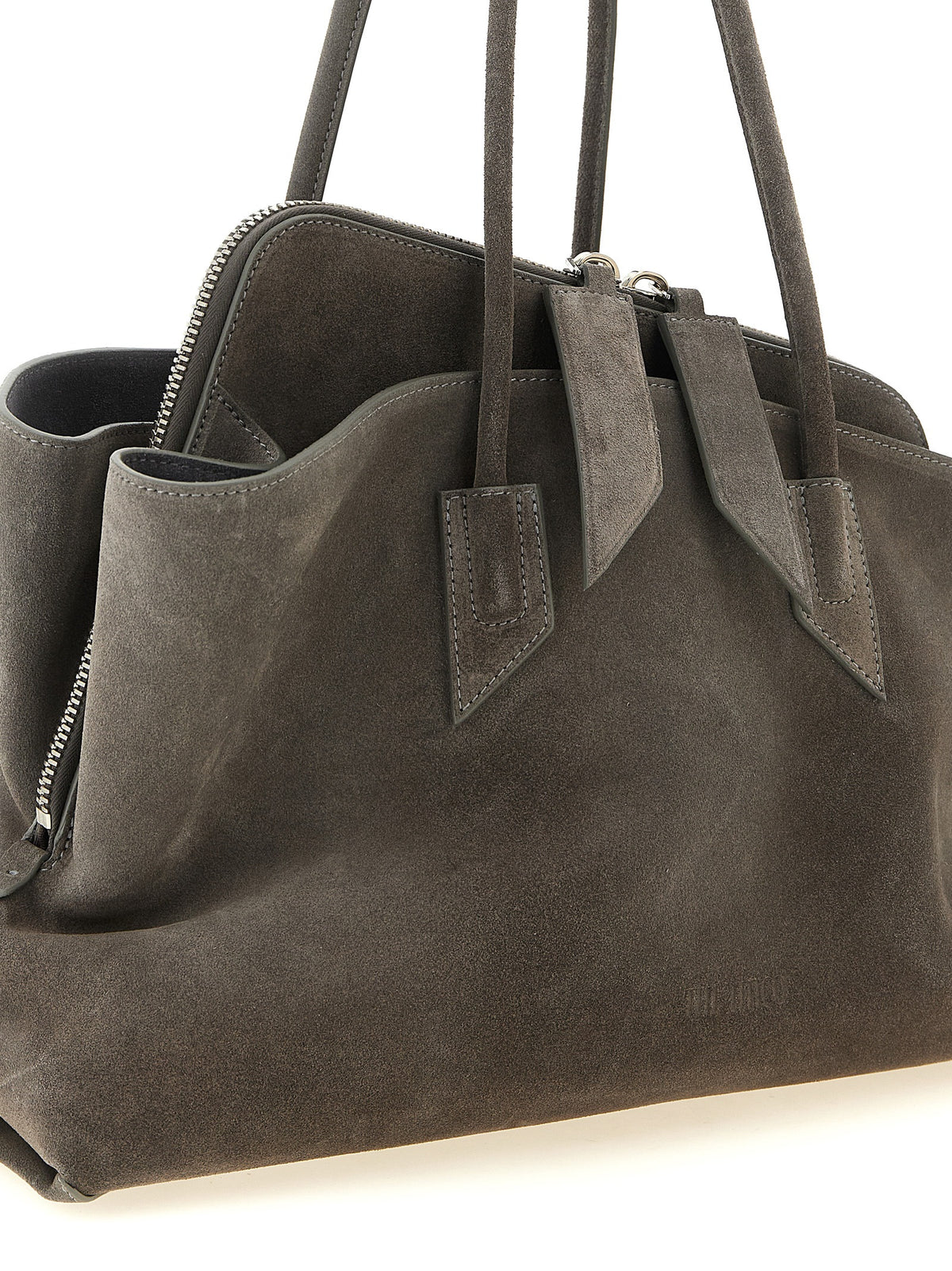 Schultertasche aus grauem Rindsleder