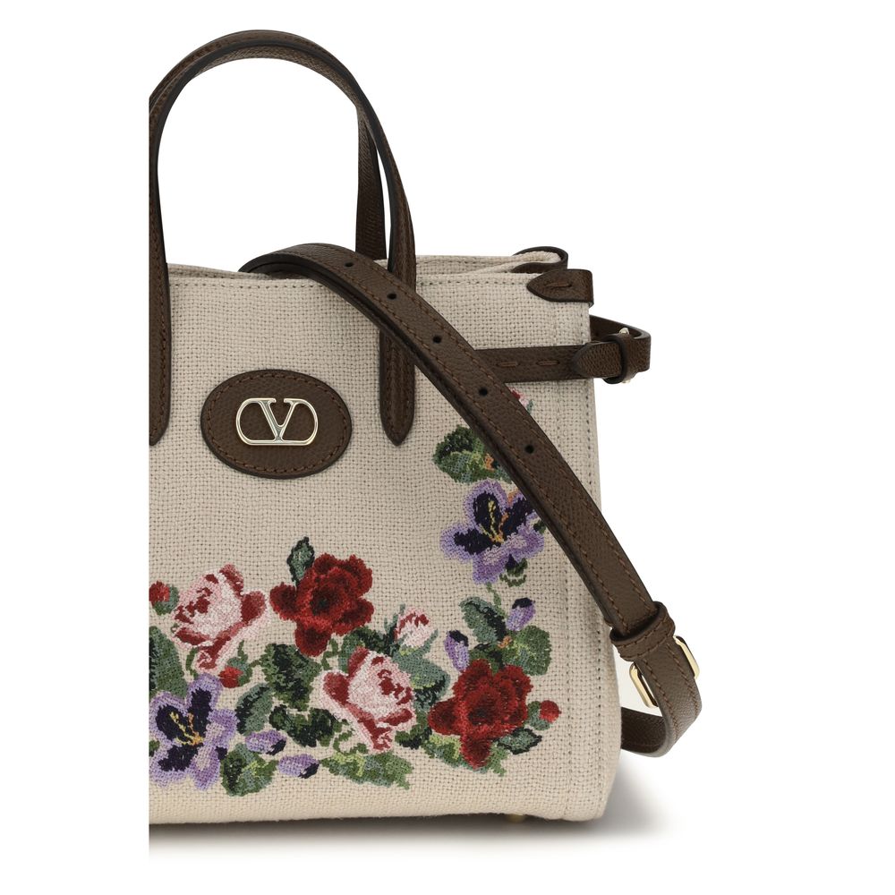 Beige Leinen Schultertasche