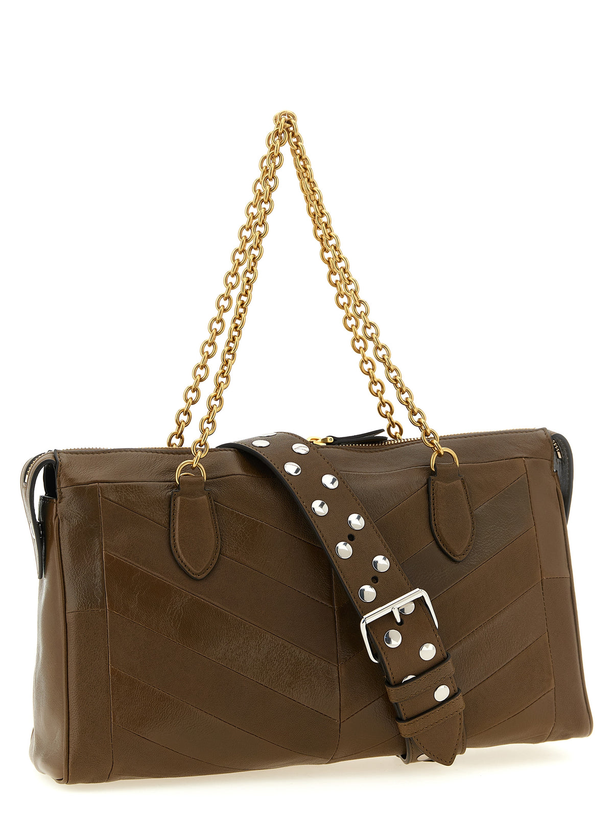Schultertasche aus braunem Lammleder