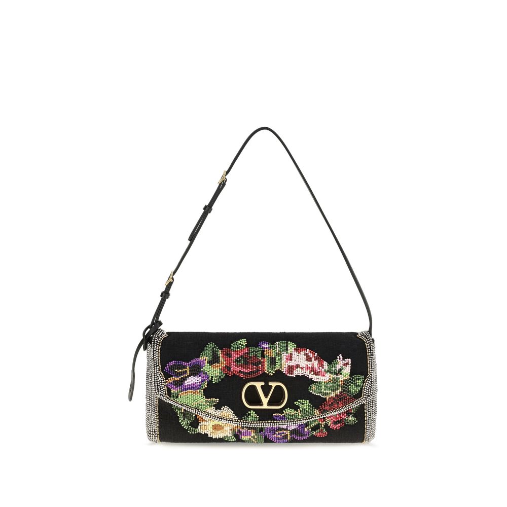 Schwarze Schultertasche aus Satin