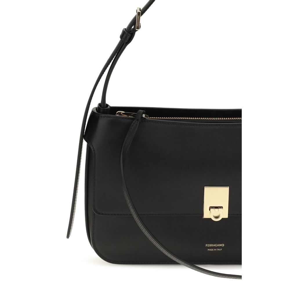 Black Bos Taurus Calf Leather Shoulder Bag