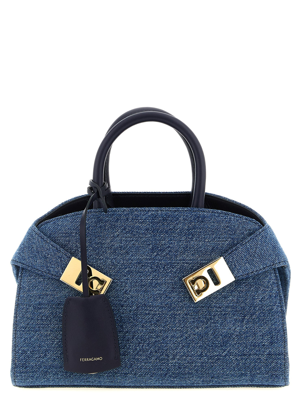 Blaue Stoffhandtasche