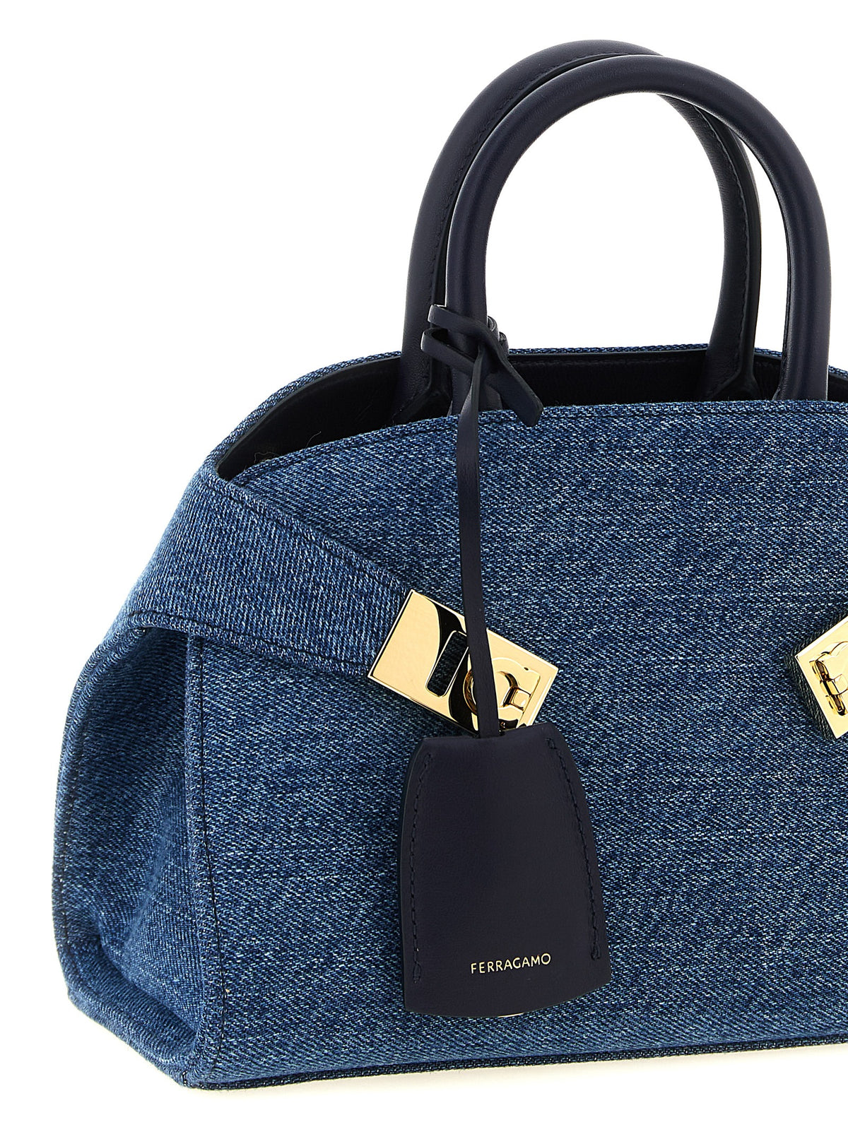 Blaue Stoffhandtasche