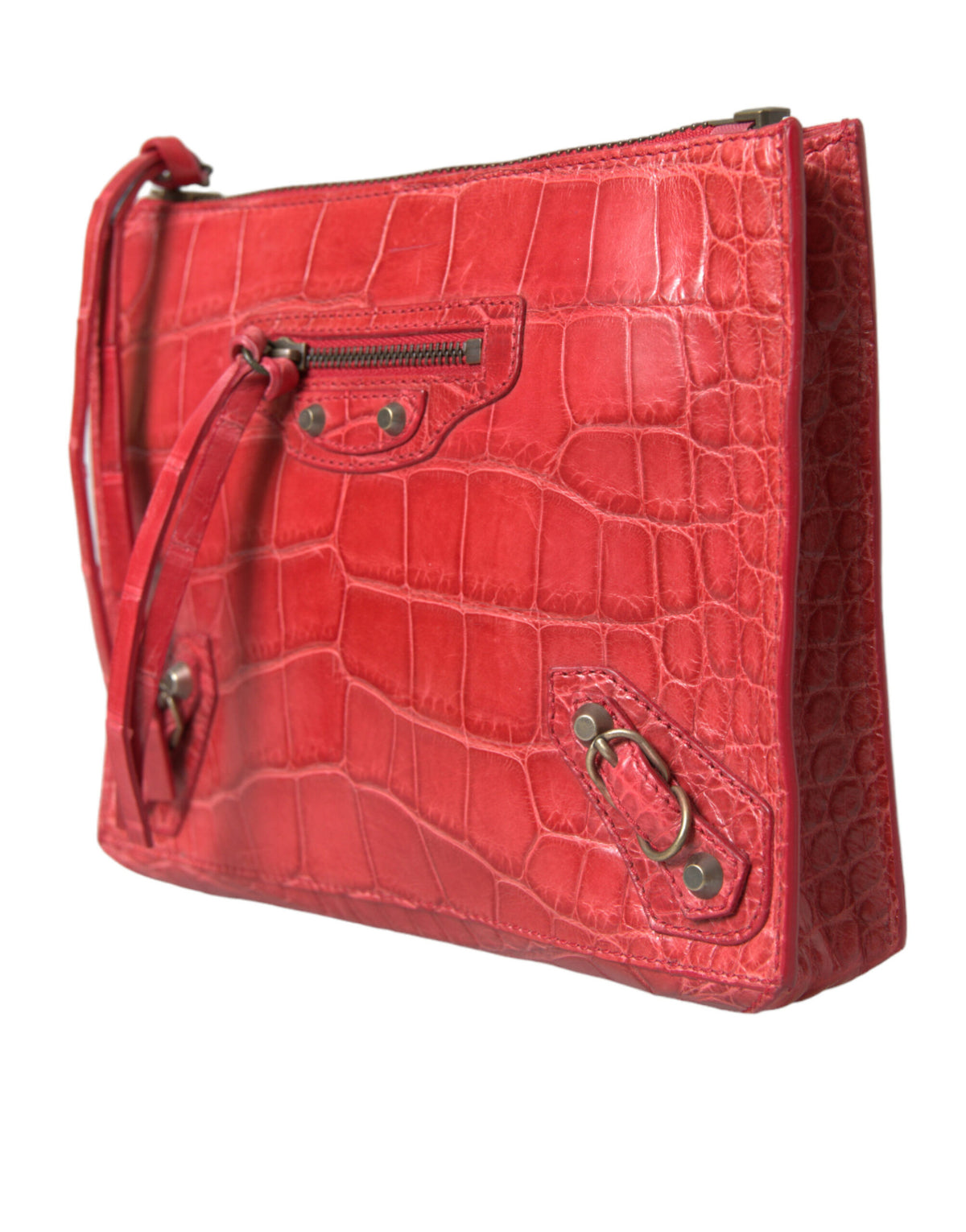 Red Exotic Skin Leather Classic Pouch Wallet Wrist Bag