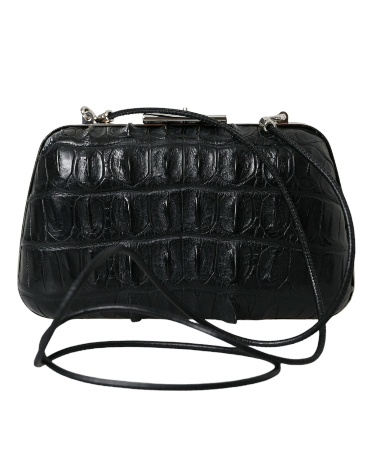 Black Exotic Skin Leather Shoulder Bag Crossbody Box Clutch Bag