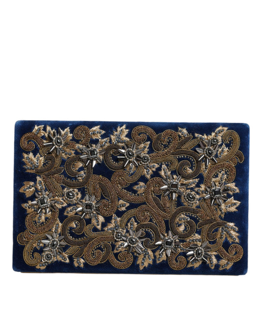 Blau Samt Gold Rahmen Kupplung Abend Party Handtasche