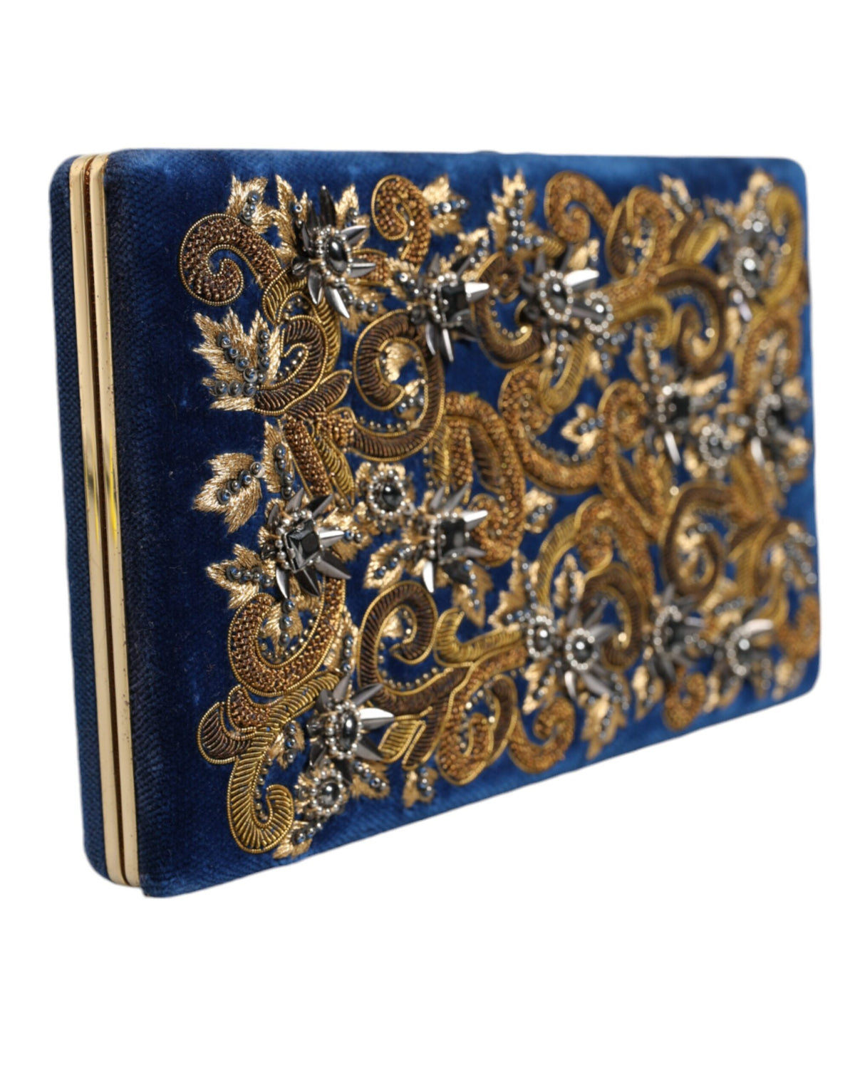 Blau Samt Gold Rahmen Kupplung Abend Party Handtasche