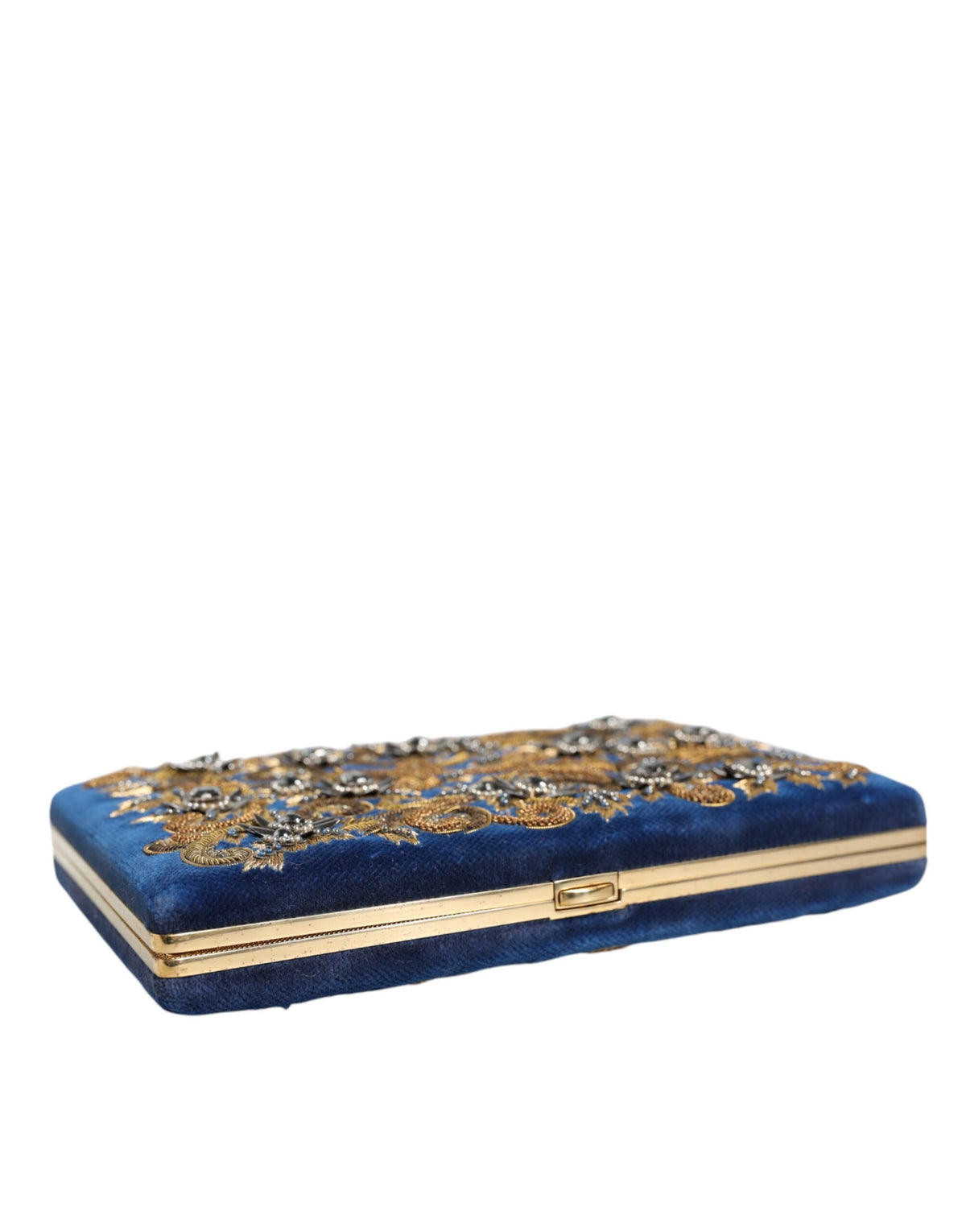 Blau Samt Gold Rahmen Kupplung Abend Party Handtasche