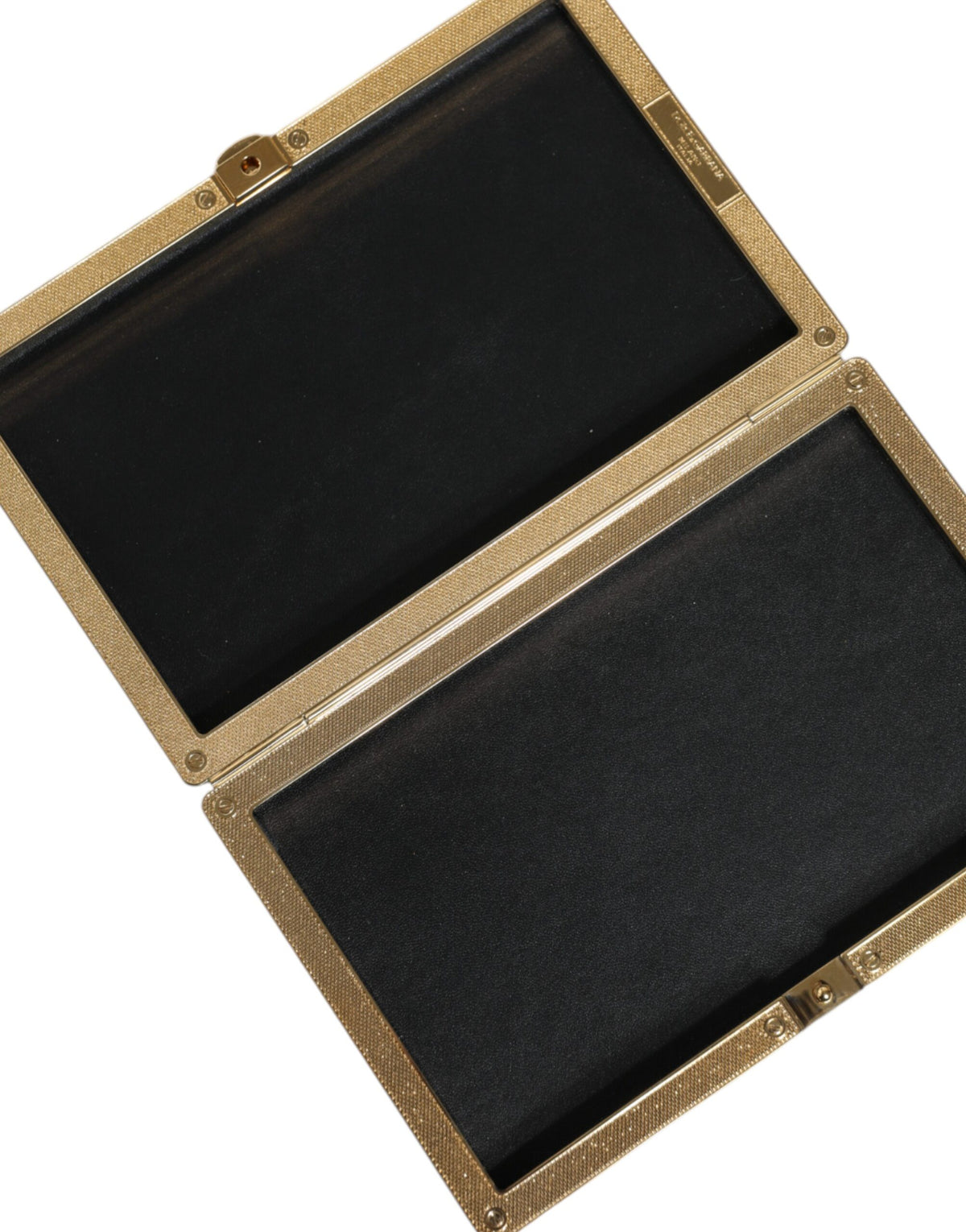 Schwarzes Leder Nieten Goldrahmen Clutch Abendtasche Tasche