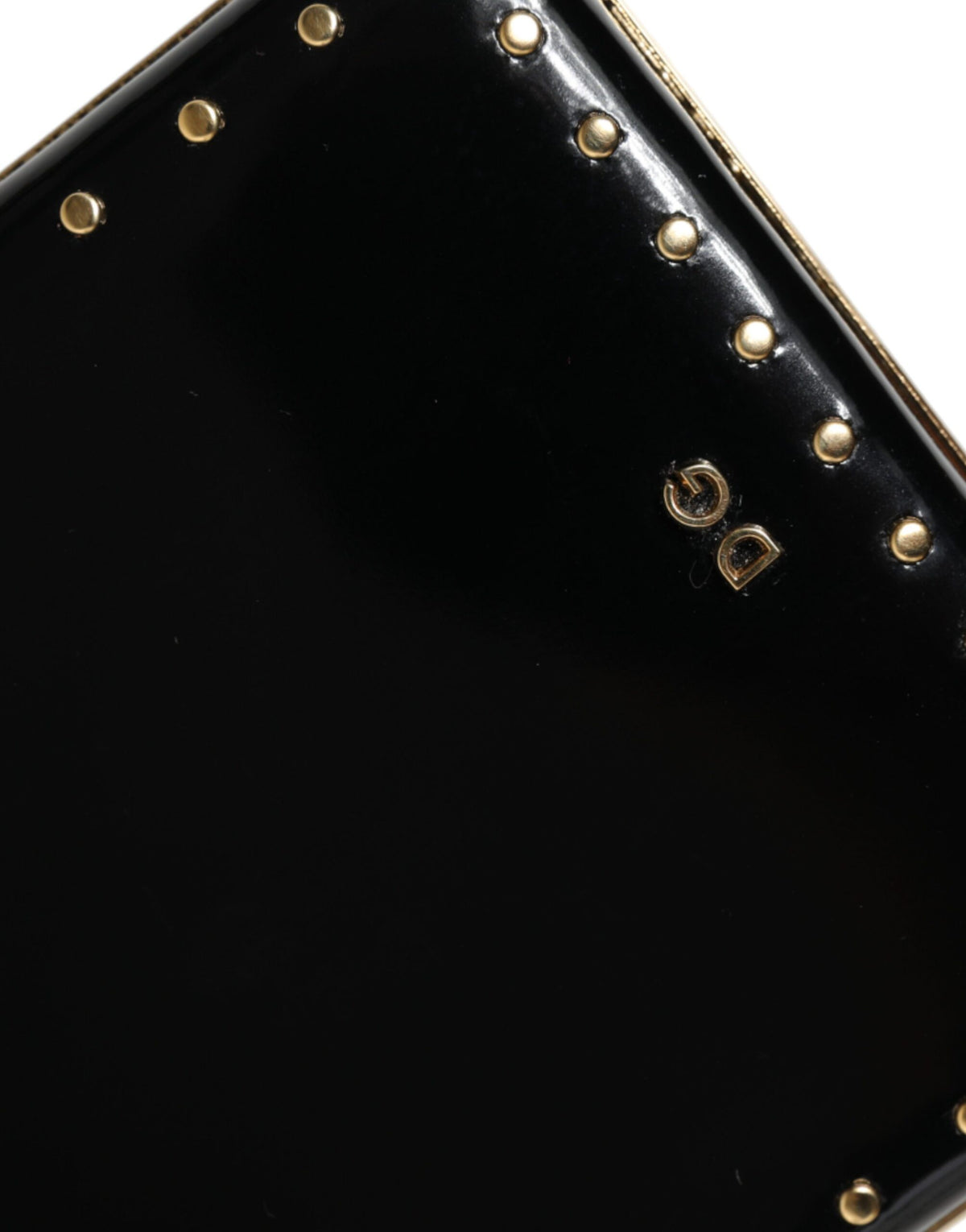 Schwarzes Leder Nieten Goldrahmen Clutch Abendtasche Tasche