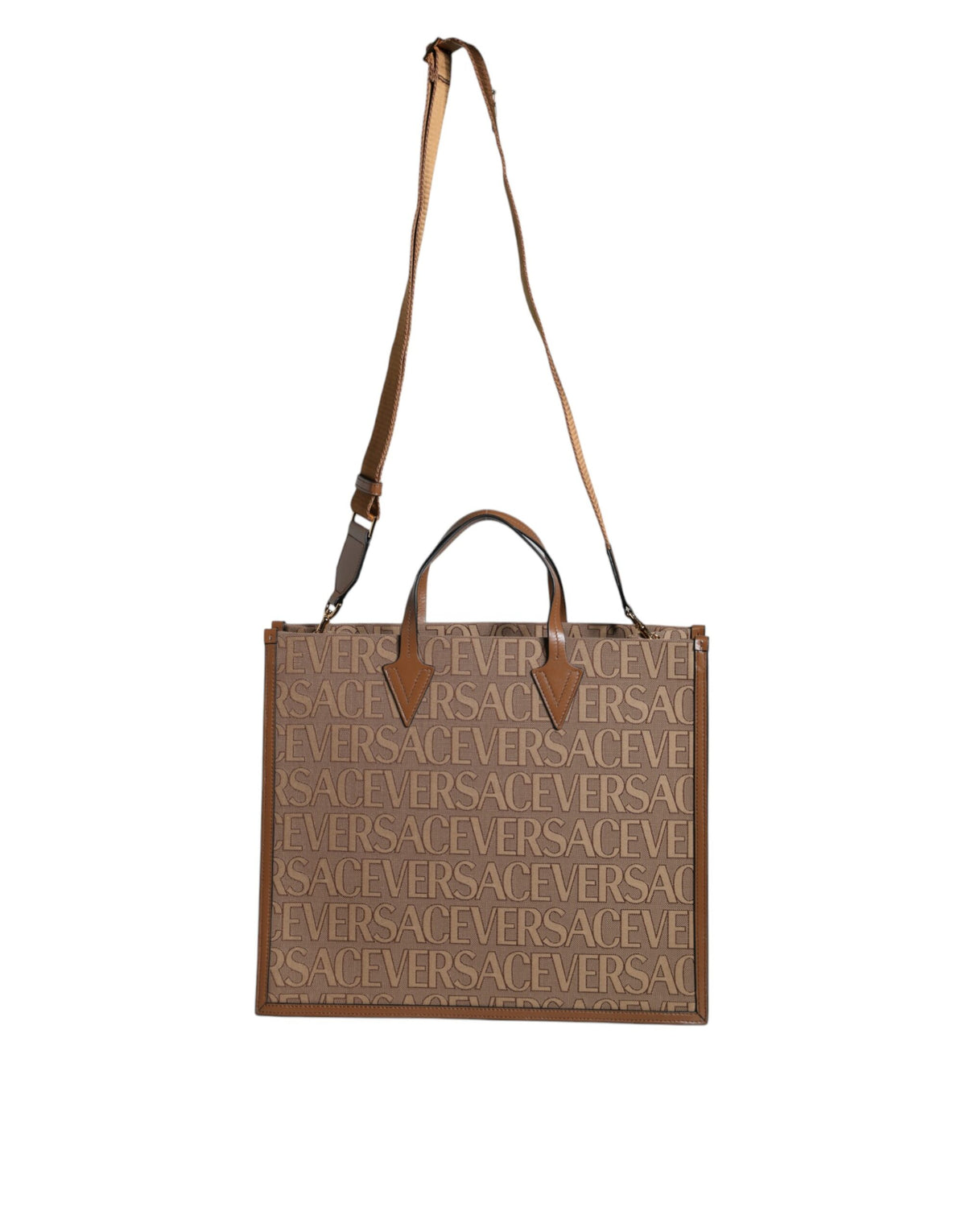 Braune Jacquard-Leder-Logo-Crossbody-Tasche mit Obergriff
