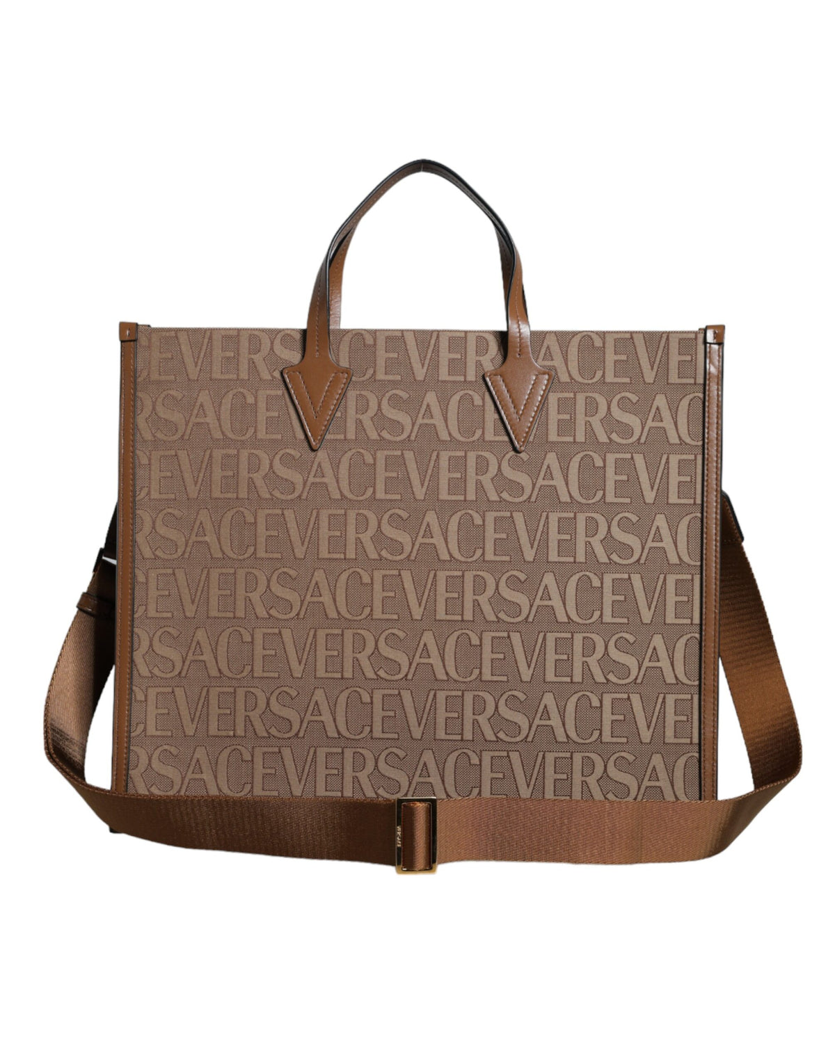 Braune Jacquard-Leder-Logo-Crossbody-Tasche mit Obergriff