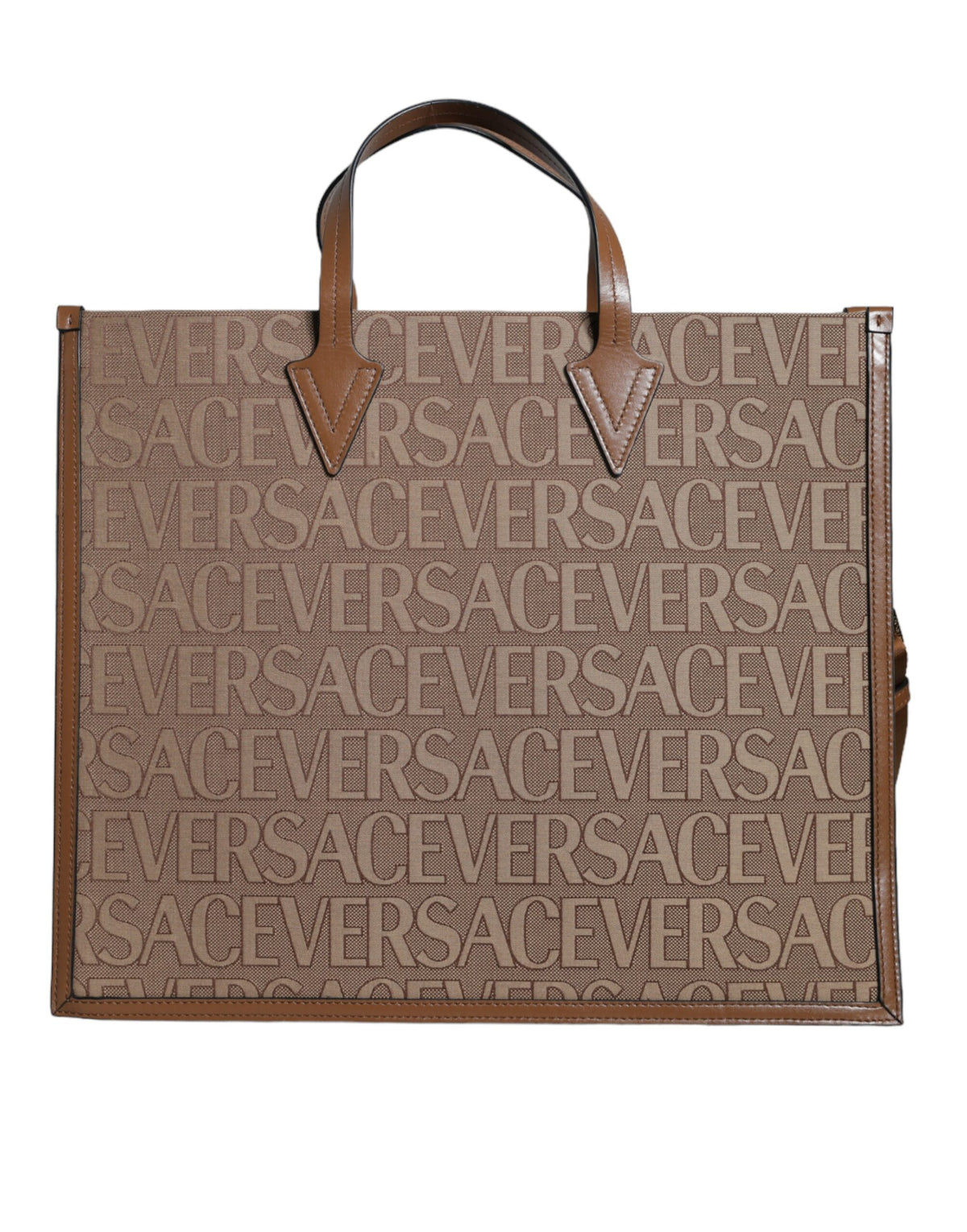 Braune Jacquard-Leder-Logo-Crossbody-Tasche mit Obergriff